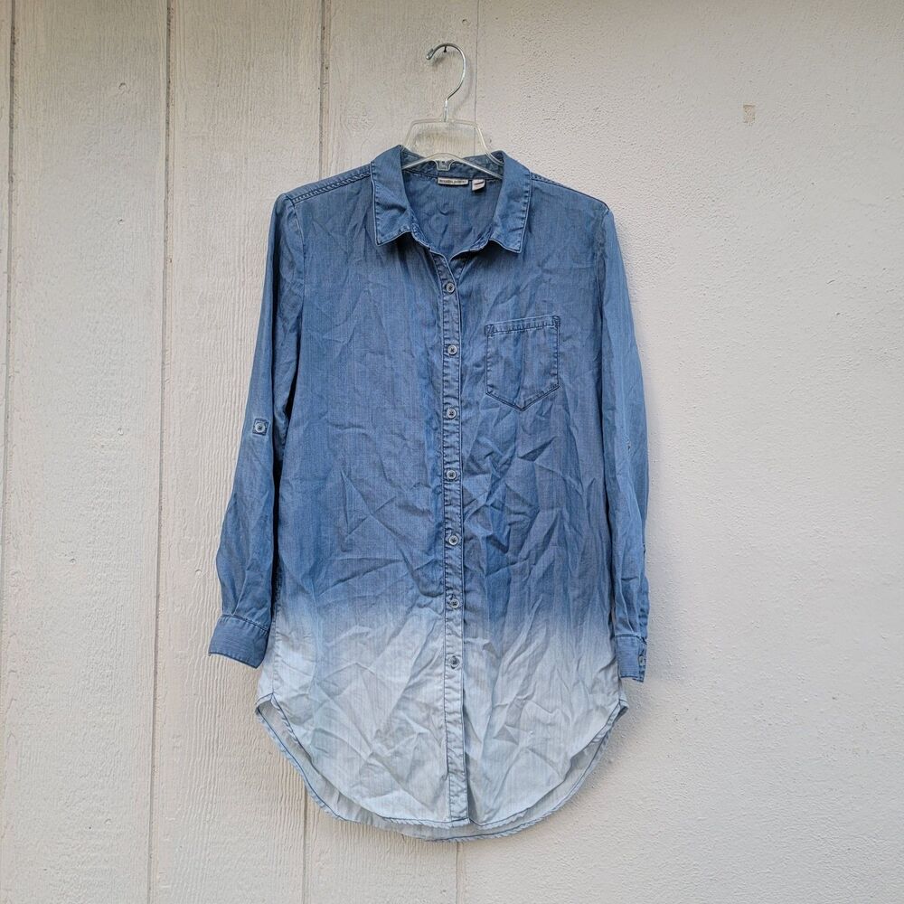 Anthropologie Holding Horses Button Up Shirt Tunic  Sz Sm Ombre Dip Dyed
